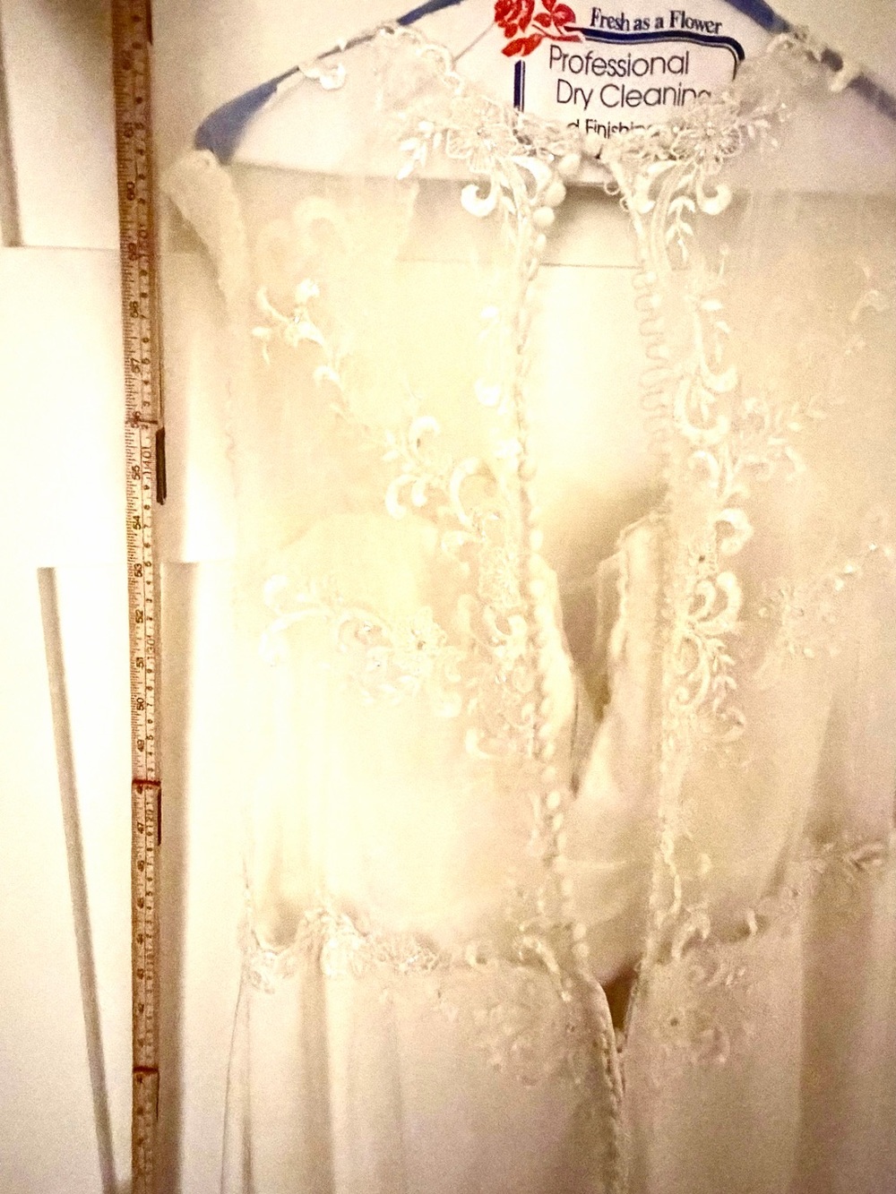 Classic White Lace Bodice Wedding Gown with Front Slit - Picture 7 of 13